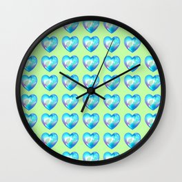 Crystal Heart Pattern Version - Green BG Wall Clock | Accessories, Crystal, Jewellery, Heart, Aqua, Jewel, Cute, Green, Graphicdesign, Gemstone 