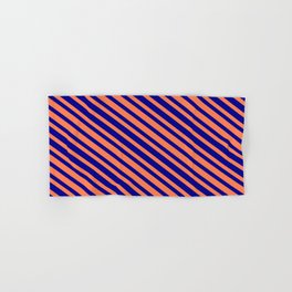 [ Thumbnail: Coral & Dark Blue Colored Stripes Pattern Hand & Bath Towel ]