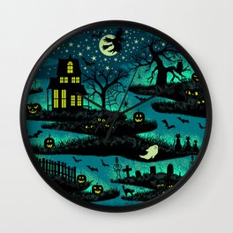 Halloween Night - Fox Fire Green Wall Clock