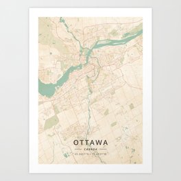 Ottawa, Canada - Vintage Map Art Print
