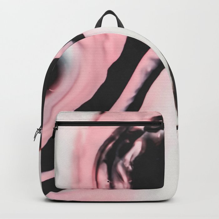 Modern Girly Coral Pink Black Marble Paint Backpack