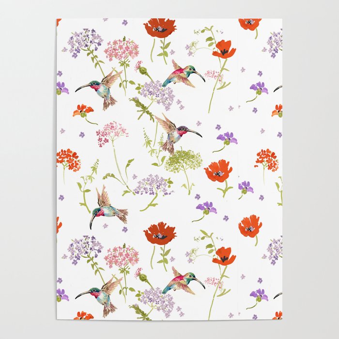 Hummingbird floral Poster