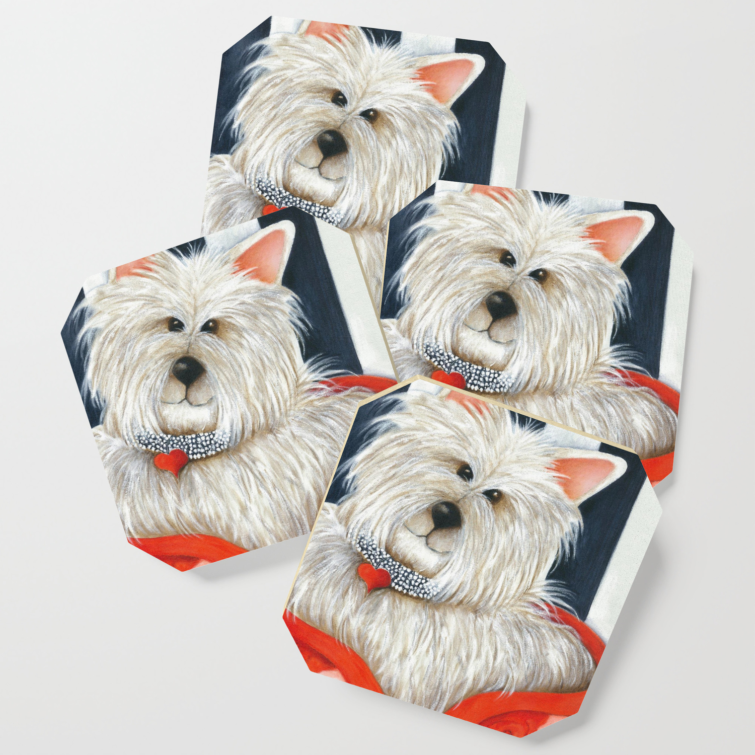 Dog Westie Terrier Original Painting Deb Harvey Art Rose Coaster