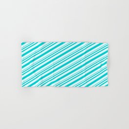 [ Thumbnail: Dark Turquoise & Light Cyan Colored Pattern of Stripes Hand & Bath Towel ]