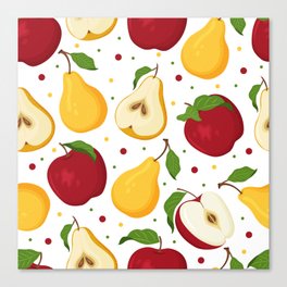 Colorful seamless pattern with ripe yellow pears and red apples Canvas Print