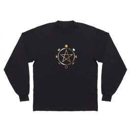 Phases of the moon and golden pentacle Long Sleeve T-shirt