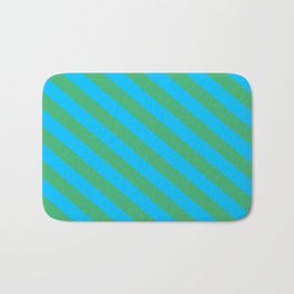 [ Thumbnail: Deep Sky Blue & Sea Green Colored Lines/Stripes Pattern Bath Mat ]