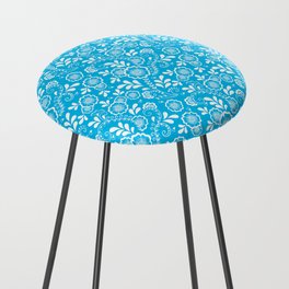 Turquoise And White Eastern Floral Pattern Counter Stool