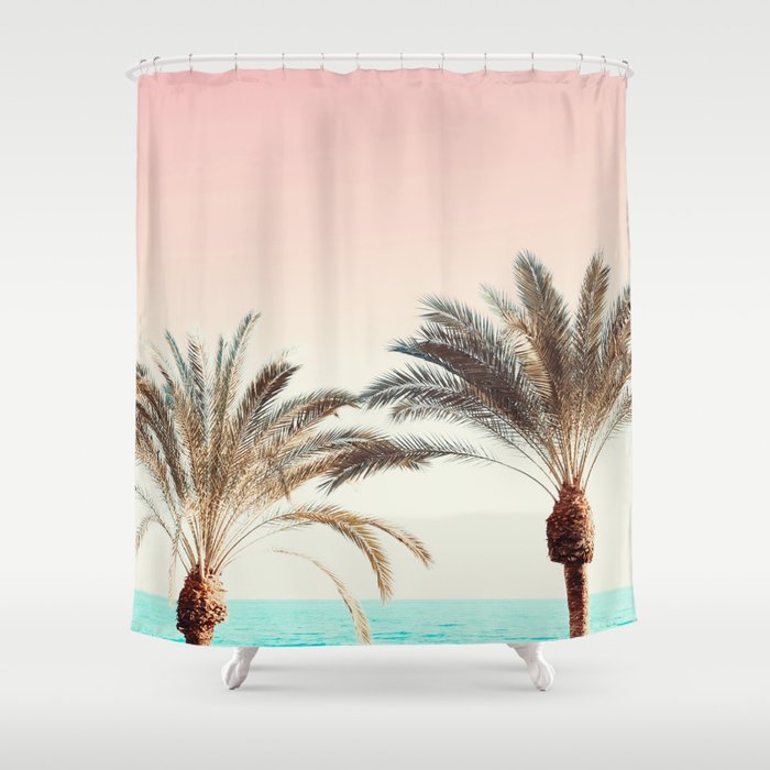 Modern California Vibes Pink Sky Blue Seascape Tropical Palm Tree