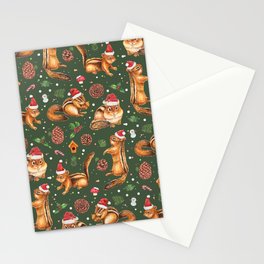 Christmas chipmunks - green Stationery Cards | Pattern, Special, Nut, Joyful, Forest, Pine, Illustration, Berries, Winter, Season 