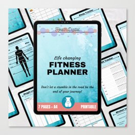 Fitness Planner Bundle Digital Workout Meal Tracking Weight Loss Journal Water Sleep Habit Tracker Notes Health Wellbeing Printable Canvas Print