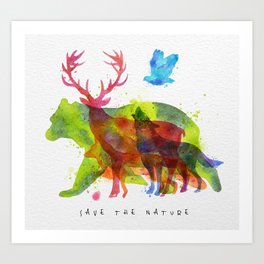 Watercolor animals save the nature Art Print
