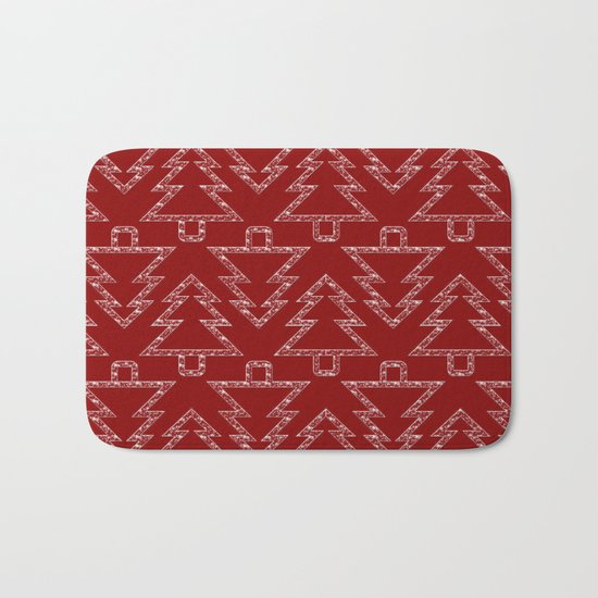 Merry Christmas- Abstract christmas tree pattern on festive red Bath Mat