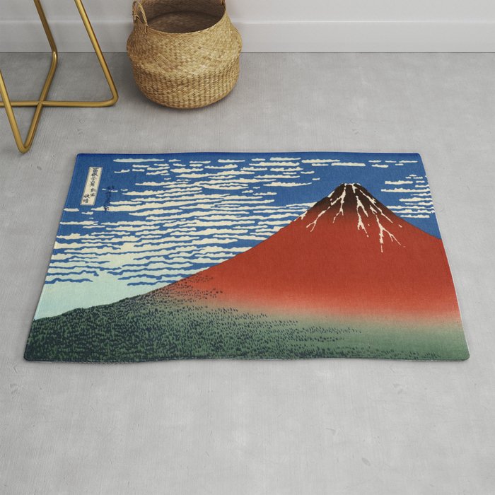 Hokusai 1760 1849 Fuji Mountains In Clear Weather South Wind Clear Sky Red Fuji Rug By Alexandra Arts