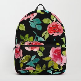 Roses Pattern Pink Teal Backpack