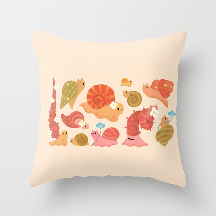 Snail and small flowers Throw Pillow