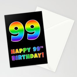 [ Thumbnail: HAPPY 99TH BIRTHDAY - Multicolored Rainbow Spectrum Gradient Stationery Cards ]