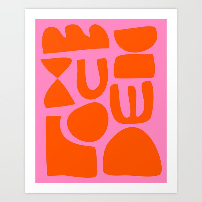Orange Shapes on Pink Art Print