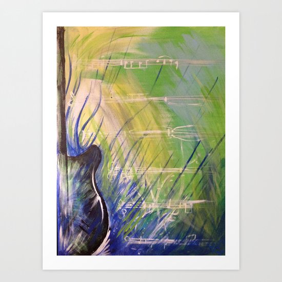 Green Guitar Art Print