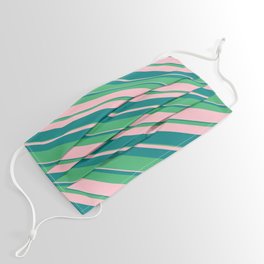 [ Thumbnail: Sea Green, Pink, and Teal Colored Stripes/Lines Pattern Face Mask ]