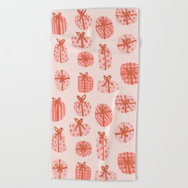 Patterned gift box - pink and coral Beach Towel