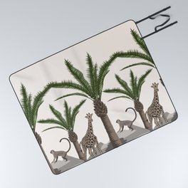 Tropical jungle and safari animal design. Palm tree, giraffe, raccoon pattern Picnic Blanket