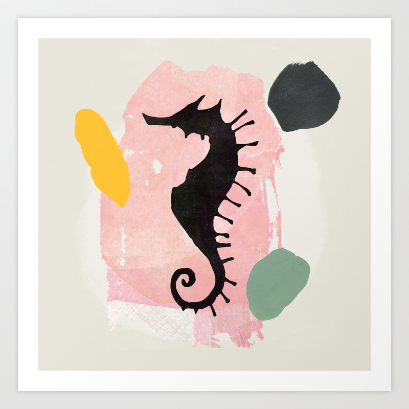 Seahorse Abstract Art Collage Watercolor Painting Art Print By