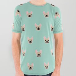 Fawn Frenchie Black Mask French Bulldog Print Pattern on Mint Green Background All Over Graphic Tee