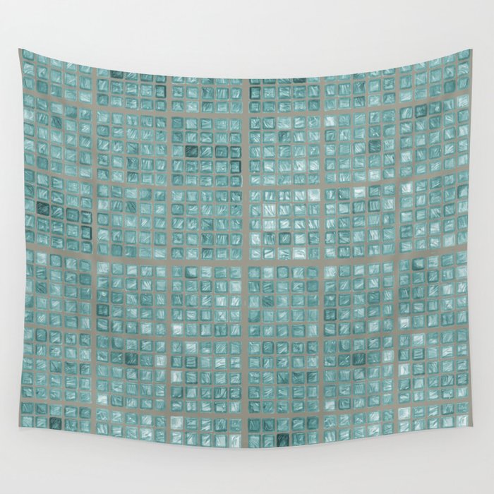 Faux Glass Mosaic Tile - Teal  Wall Tapestry