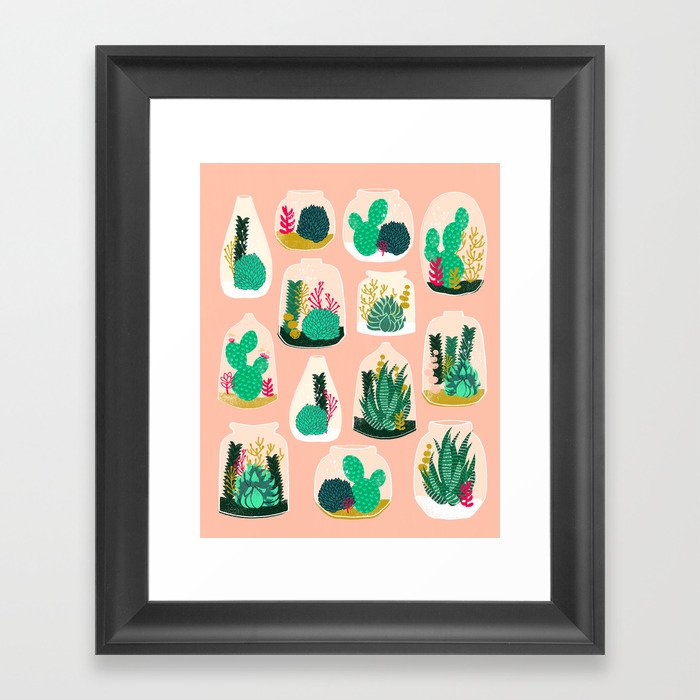 Terrariums - Cute little planters for succulents in repeat pattern by Andrea Lauren Framed Art Print