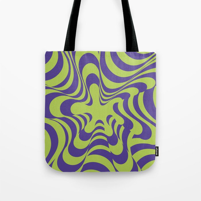 Abstract Groovy Retro Liquid Swirl Purple Green Pattern Tote Bag