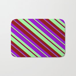 [ Thumbnail: Green, Dark Red & Dark Violet Colored Lined/Striped Pattern Bath Mat ]