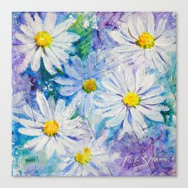 Daisy Daisies Floral Mixed Media Painting Flower Art Canvas Print