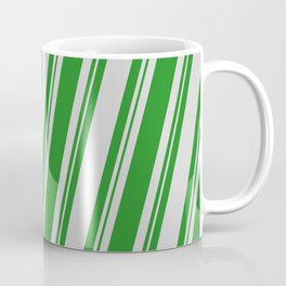[ Thumbnail: Forest Green and Light Gray Colored Stripes Pattern Coffee Mug ]