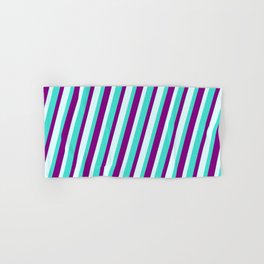[ Thumbnail: Turquoise, Purple, and Light Cyan Colored Lines Pattern Hand & Bath Towel ]