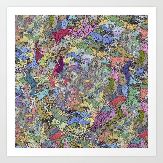 Colorful Flying Cats Art Print