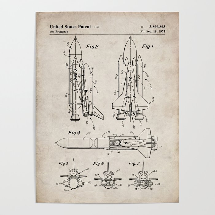 Nasa Space Shuttle Patent - Nasa Shuttle Art - Antique Poster