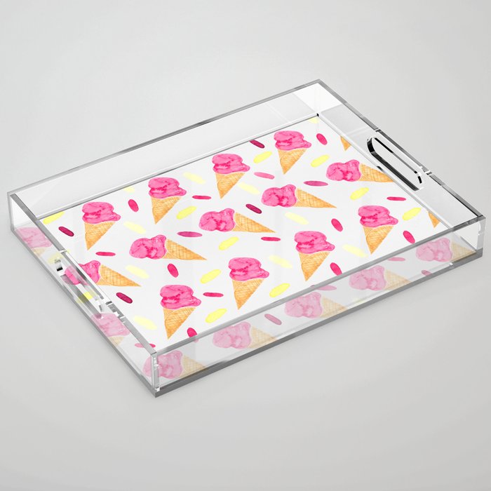 Ice Cream Cone and Sprinkles-Watercolor Pattern Acrylic Tray