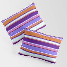 [ Thumbnail: Colorful Chocolate, Indigo, Medium Slate Blue, Light Cyan, and Orchid Colored Stripes Pattern Pillow Sham ]