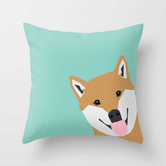 Shiba Inu Peek - cute shiba doge peeking funny dog art print mint turquoise customizable dog gift Throw Pillow
