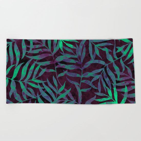 Watercolor Tropical Palm Leaves VII Beach Towel