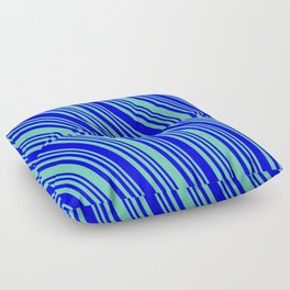 [ Thumbnail: Aquamarine and Blue Colored Lines/Stripes Pattern Floor Pillow ]