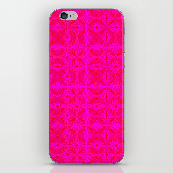 Retro Tropical Hot Pink and Red Monstera Leaves iPhone Skin
