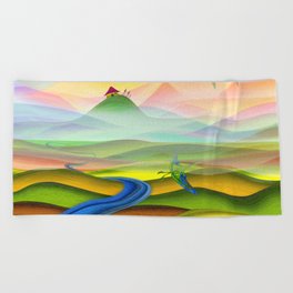 Fantasy valley naive artwork Beach Towel