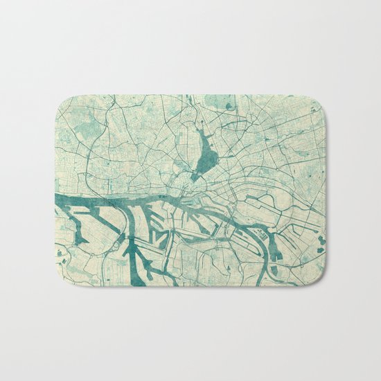 Hamburg Map Blue Vintage Bath Mat