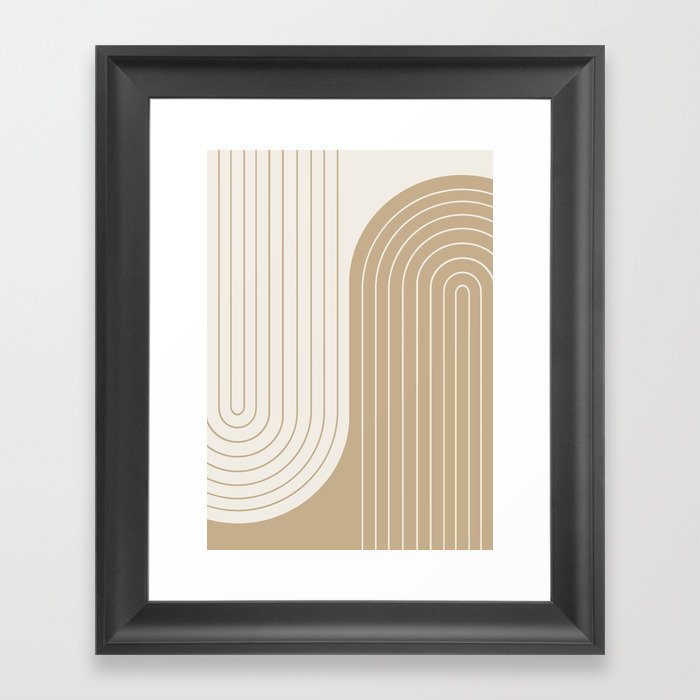 Two Tone Line Curvature LXV Earthy Boho Modern Arch Abstract Framed Art Print