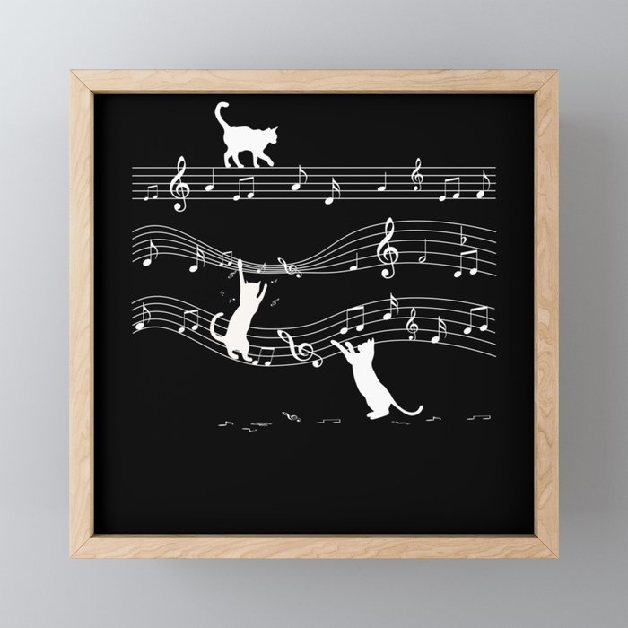Music Notes Playful Cat Framed Mini Art Print
