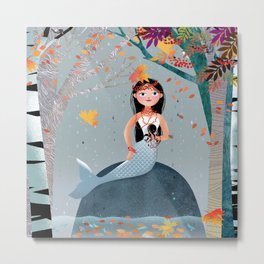 Milla Mermaid in the fall Metal Print | Digital, Mermaid, Painting, Fallcolors, Millamermaid, Illustration, Kids 
