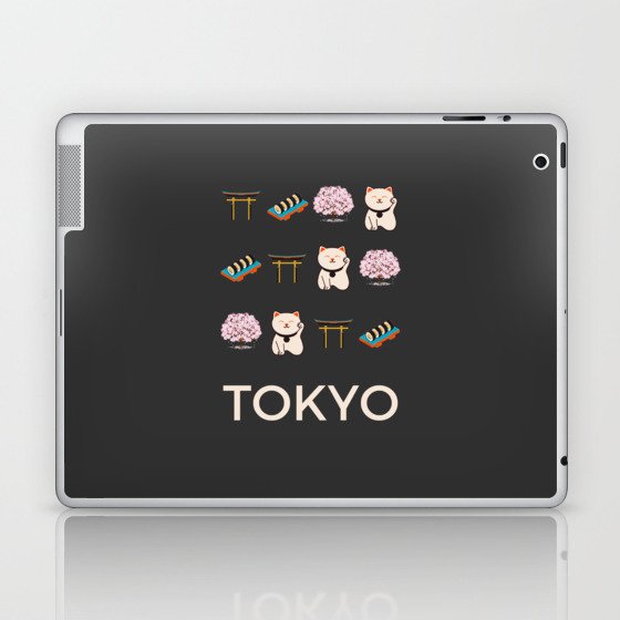 Tokyo Retro Art Vacations Boho Decor Modern Decor Grey Illustration Laptop & iPad Skin