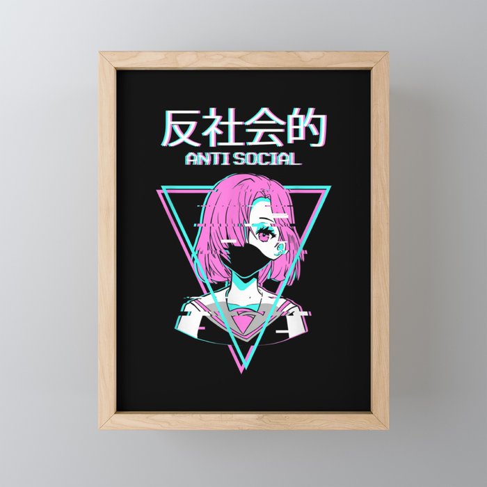 Antisocial Vaporwave Anime Girl Japanese Indie Alt Aesthetic Framed Mini Art Print